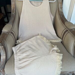 Cream Textured Tank Top and Skirt Set